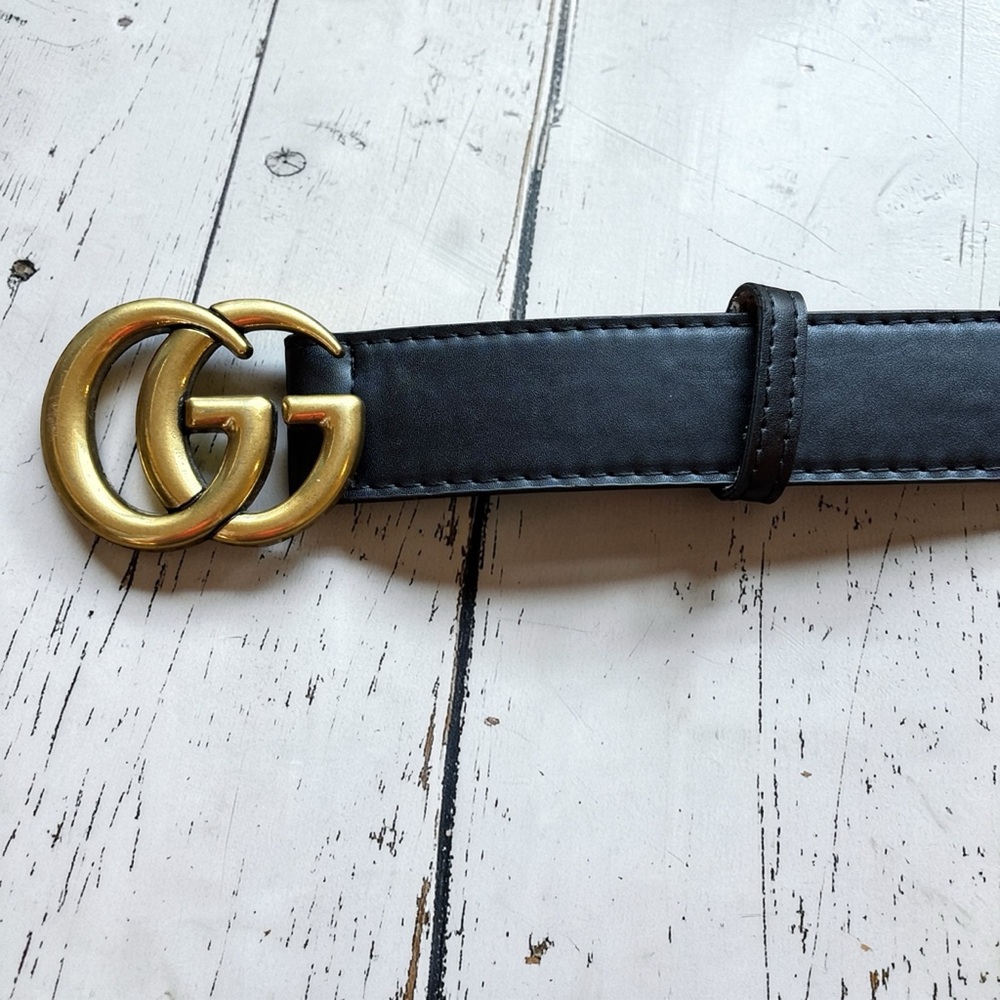 Vintage Gucci GG Logo Belt Black Leather Gold Buckle Size 95/38 Italy - Picture 10 of 15